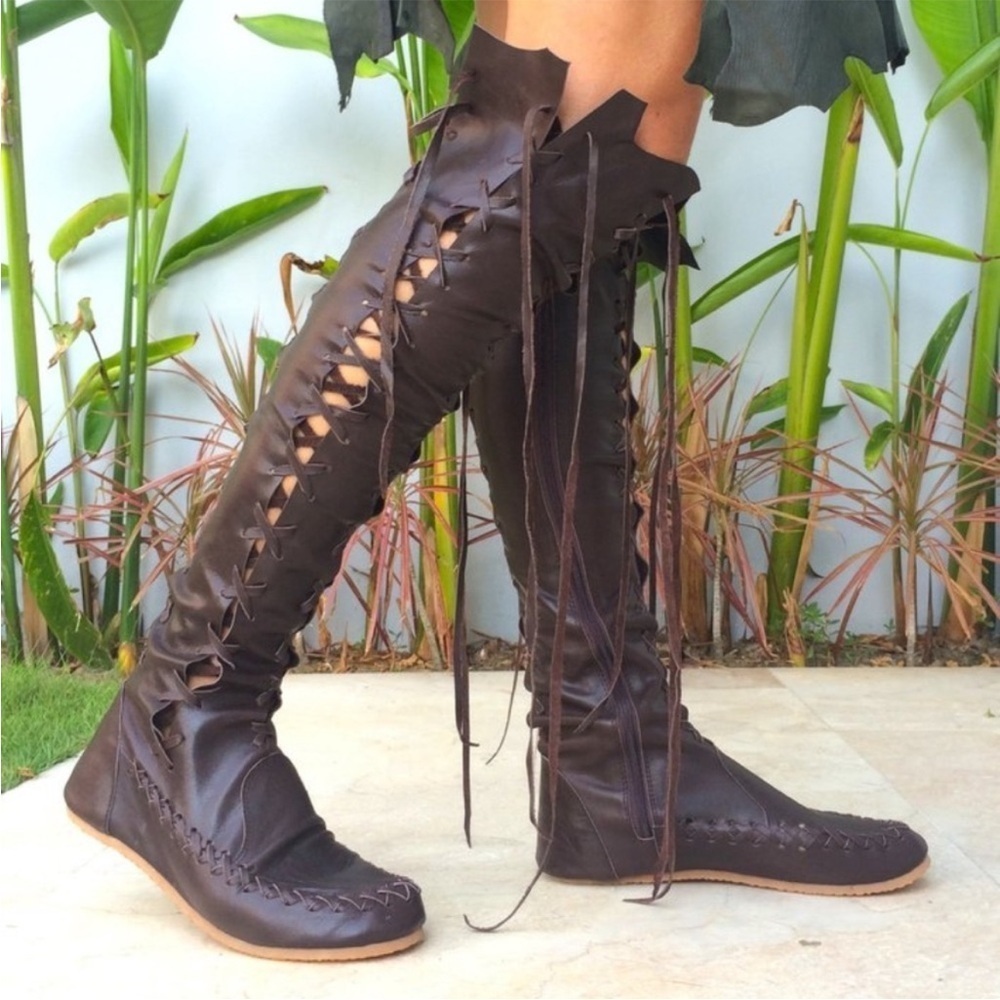 Gipsy Dharma Chocolate Lace-Up Tall Leather Boho Boots
